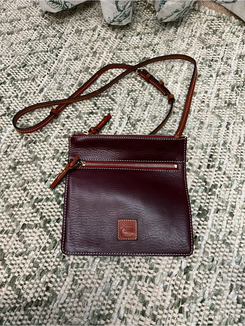 Dooney & Bourke Burgundy Leather Crossbody with adjustable Tan Strap